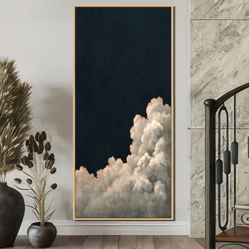 «Fluffy White Clouds In The Sky», impression encadrée de nuages, toile blanche minimaliste, H 60 po x l 28 po, Cadre flottant