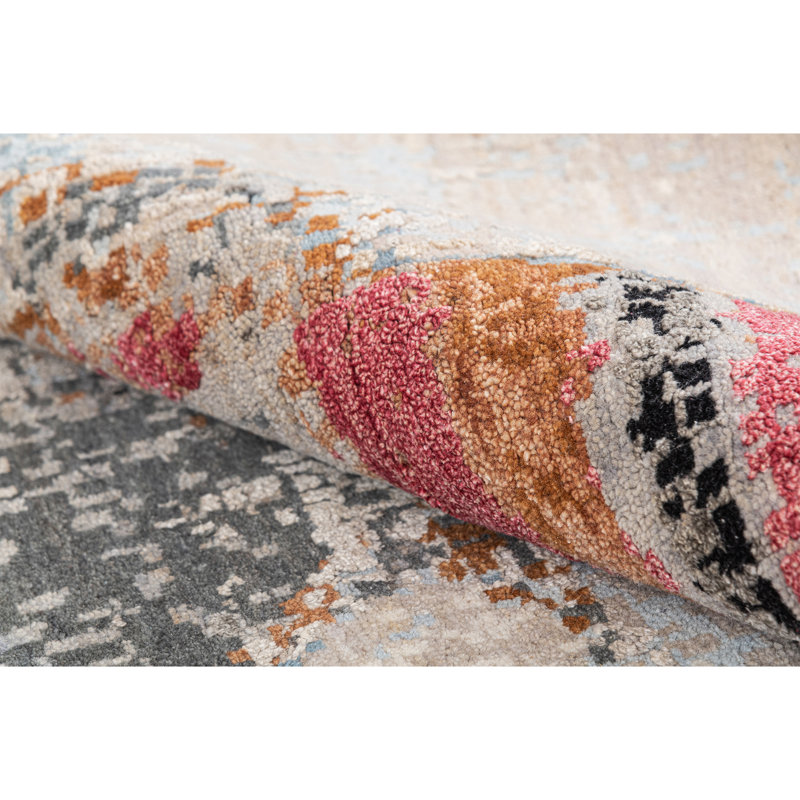 Hand Knotted Abstract Area Rug in Beige/Black/Orange/Red, Rectangle 5' x 8'