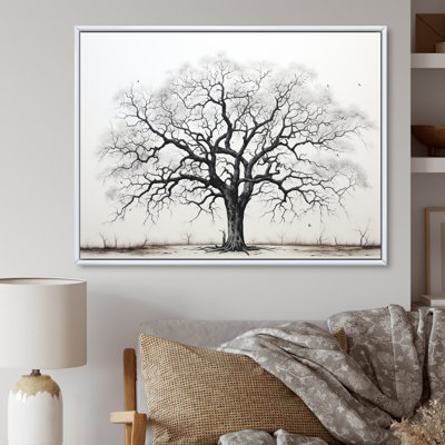 Minimalism Black And White Trees Oak II On Canvas Print