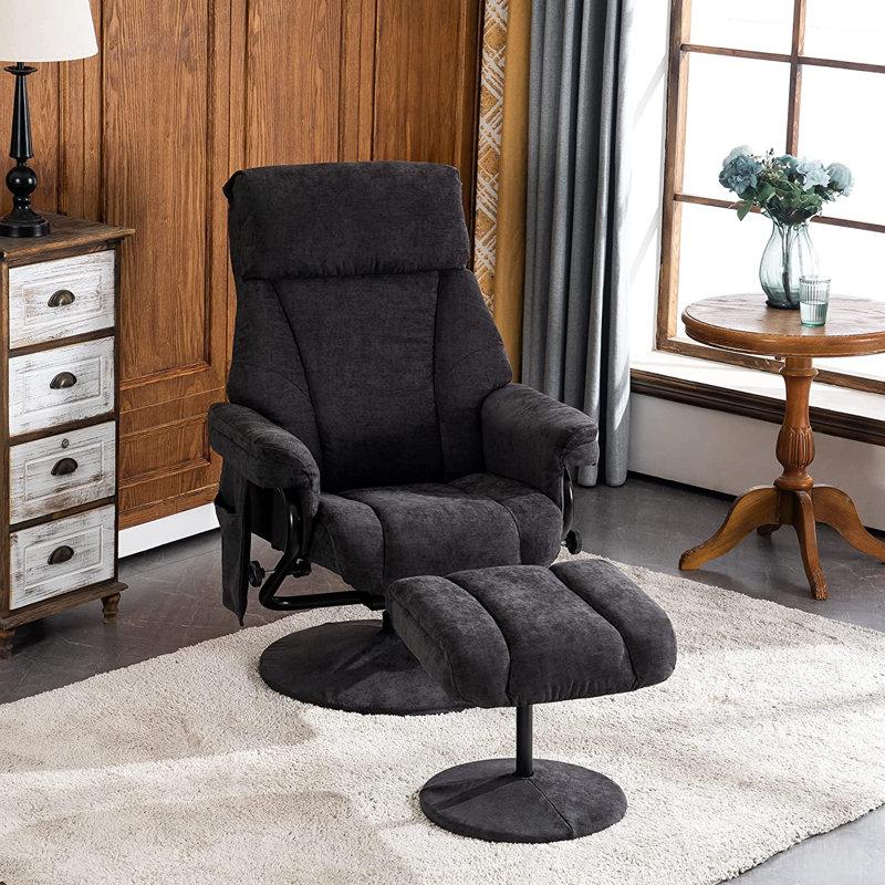 Recliner with Ottoman, Reclining Chair with Massage, Chenille Fabric Swivel Recliner Chairs, Gray Chenille