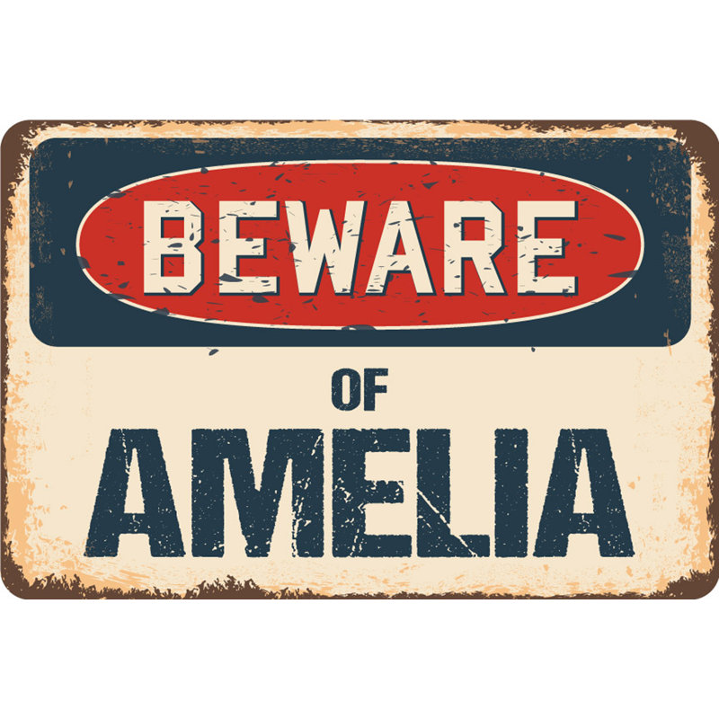 Signe rustique «Abreu Beware of Amelia», H 6 po x l 9 po x P 0,1 po