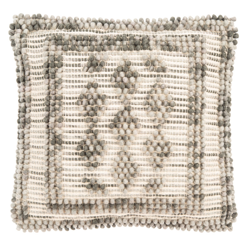 Darvey Embroidered Wool Blend Throw Pillow, Gray