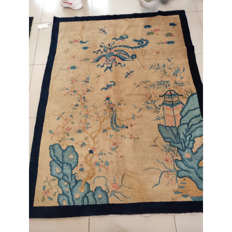 Tapis jaune antique en laine antique chinois