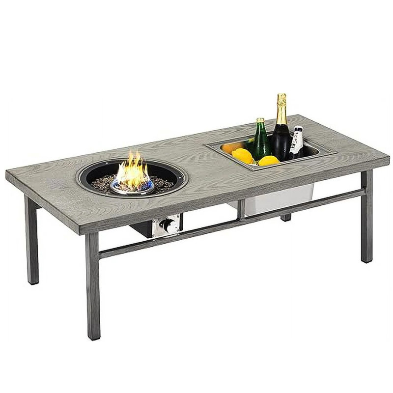 47 - Inch Multifunctional Gray Aluminum Propane Fire Pit Table, 50,000 , Ice Bucket, Great For Summer Patio Hosting 31 Bucket Included, Good Poolside And Backyard