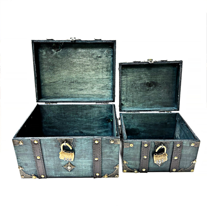 Ensemble de boîte à trésor en bois avec serrure, Turquoise