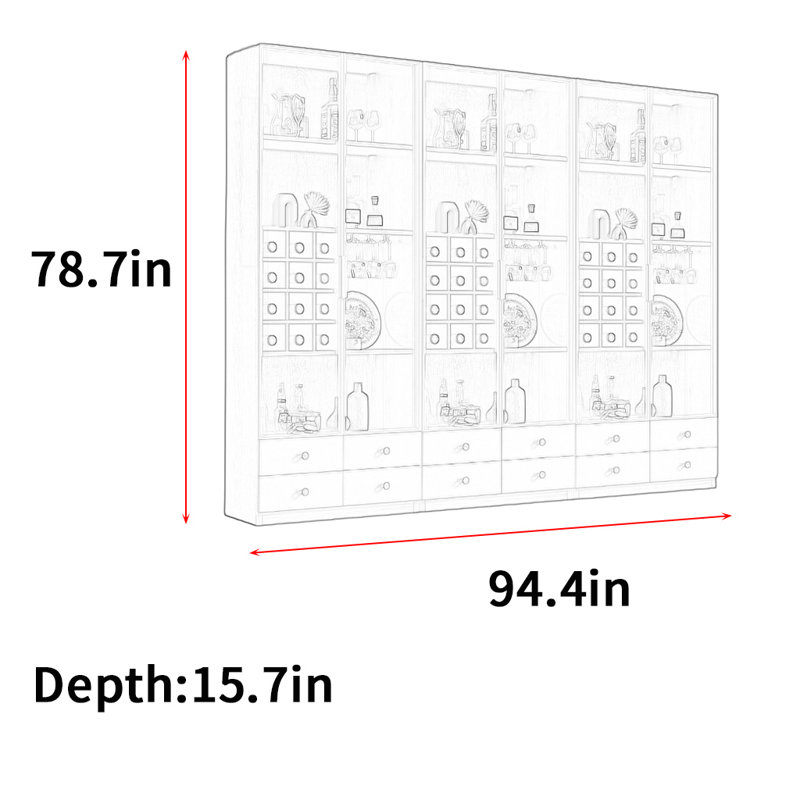 Heitman, Gray, (3 Shelves) 78.7"H x 94.4"W x 15.7"D