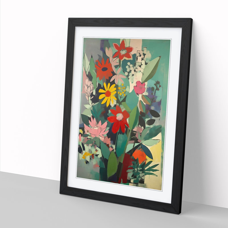 FRM-V0523-852X Flowers Bauhaus Design Vol.3 - Single Picture Frame Print, Black Framed, 34cm H x 25cm W x 2cm D