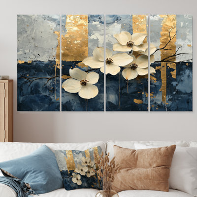 Arbre à cornouiller en marbre doré Horizon I - Art mural cornouiller - Art mural traditionnel sur toile