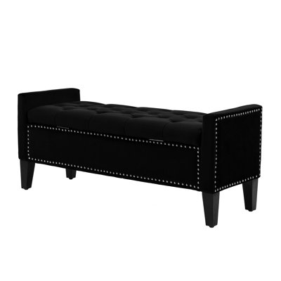 Jeani 45" Wide Velvet Tufted Rectangle Storage Ottoman
