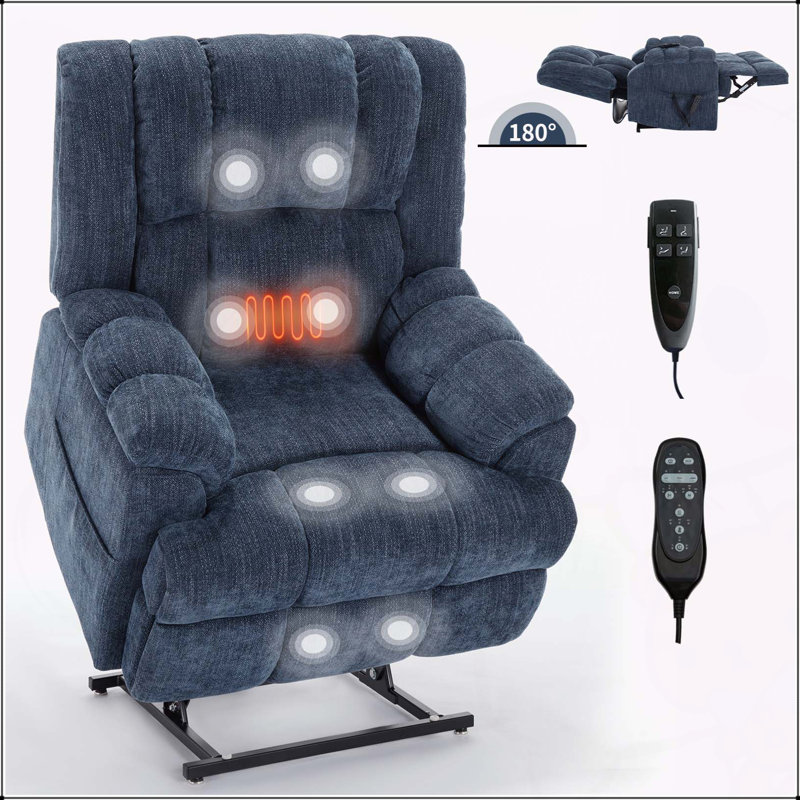 Dual Motor Electric Power Lift Recliner with Heat Massage and Infinite Positions, Blue