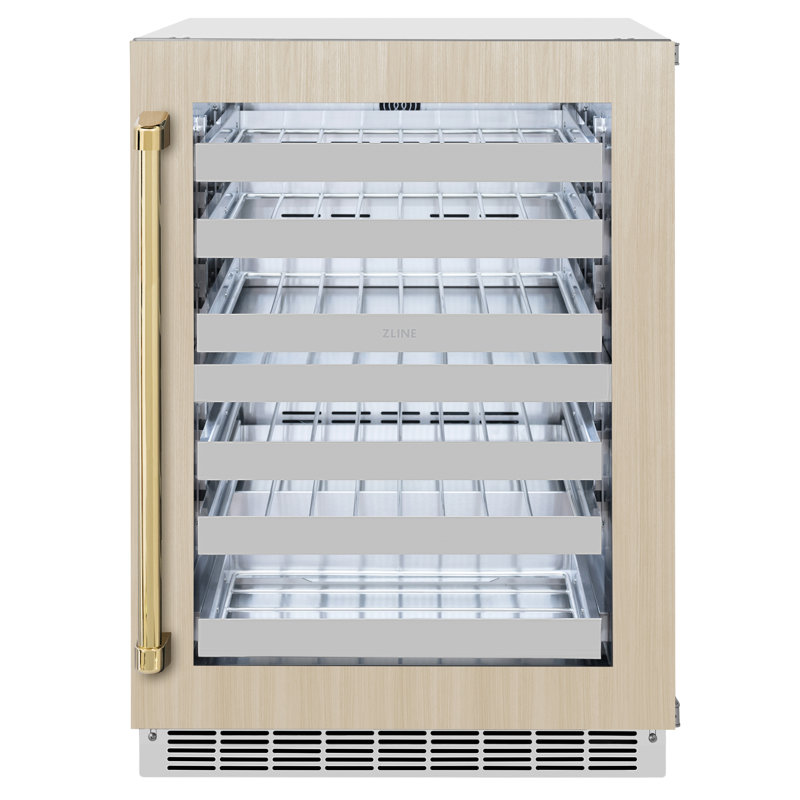ZLINE Autograph Edition 24 in. Touchstone Dual Zone 44 Bottle Wine Cooler with Panel Ready Glass Door, Polished Gold