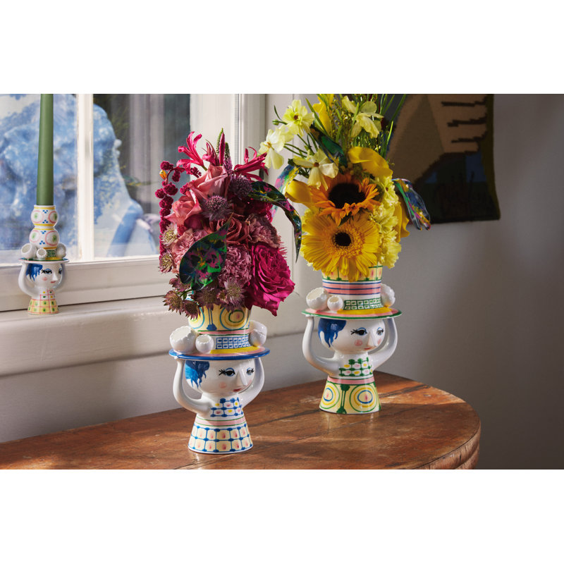 With Hat Vase H 9.6" Green