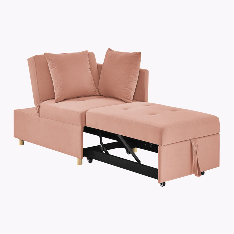Convertible Sleeper Chair With Adjustable Backrest, Pink Linen
