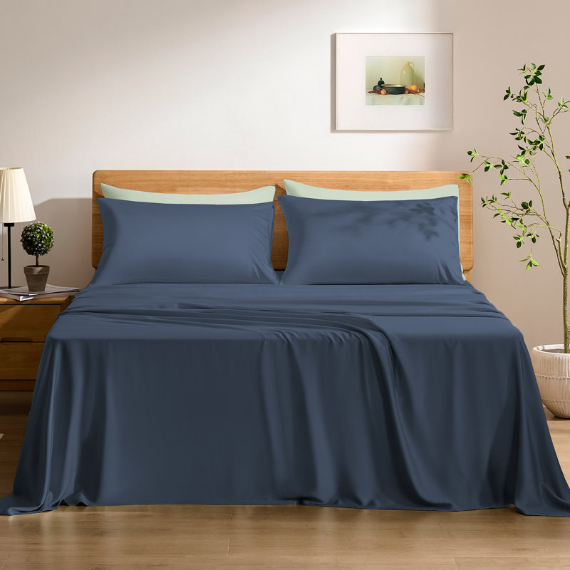 TOSMO Bamboo Viscose Sheets, King Sheet Set with 2 Pillowcases, Dune