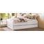 Lit plateforme double avec lit gigogne et 2 tiroirs, lits en bois massif avec barre d'alimentation, blanc-282960251-282960249