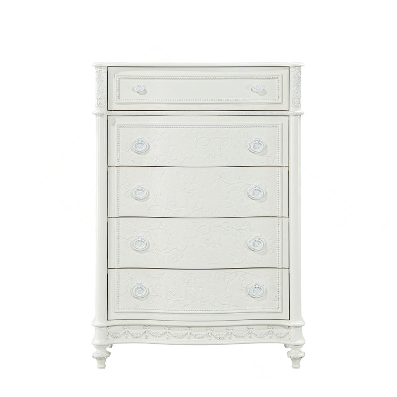French Court Style Dresser, White Ornate Storage Chest With Carved Details