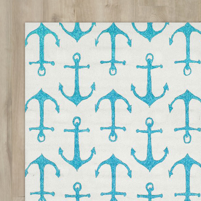 Tapis blanc intérieur / extérieur Isleboro Ahoy, 5 pi x 8 pi