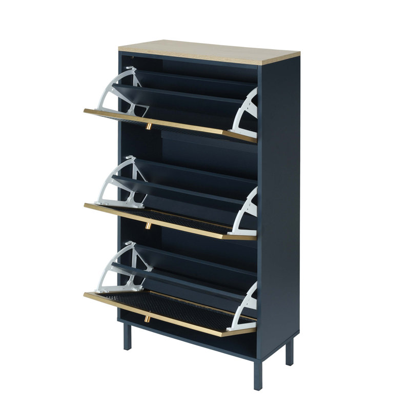 Range-chaussures 3 portes en métal, armoire de rangement pour chaussures autoportante moderne, rotin en métal, pour vestibule