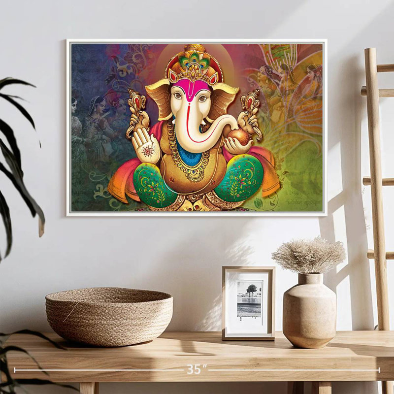 Divinité indienne Ganesh, Cadre flottant blanc, 25 po x 17 po