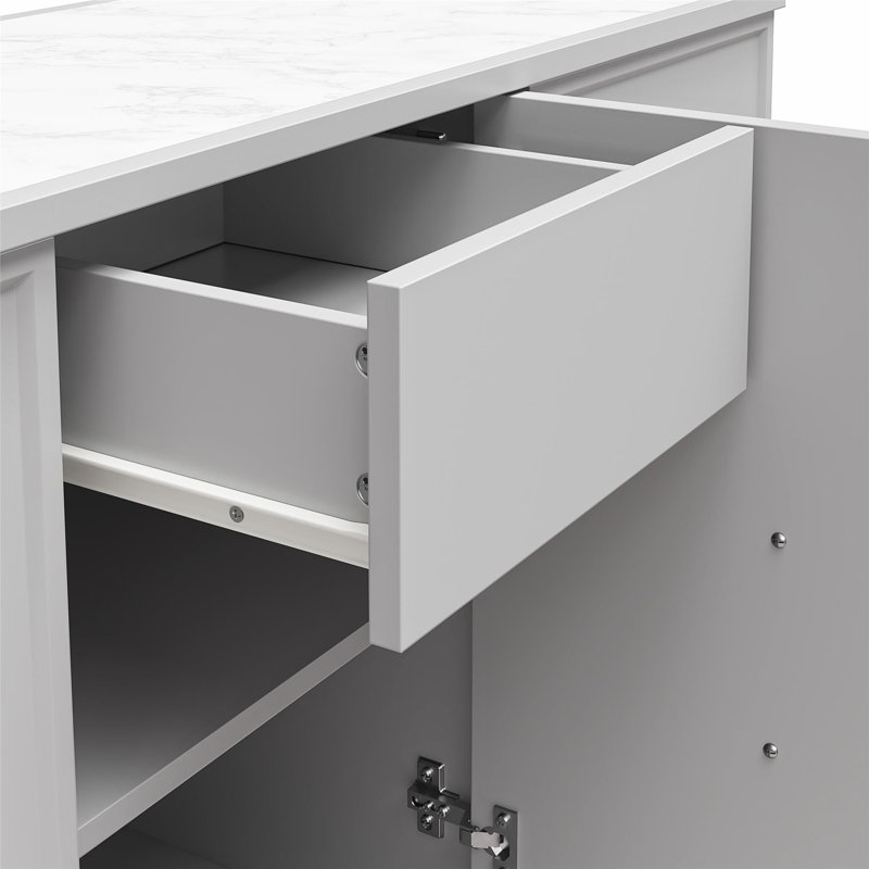 Dove Gray 3-Door Accent Cabinet with Faux Marble Top