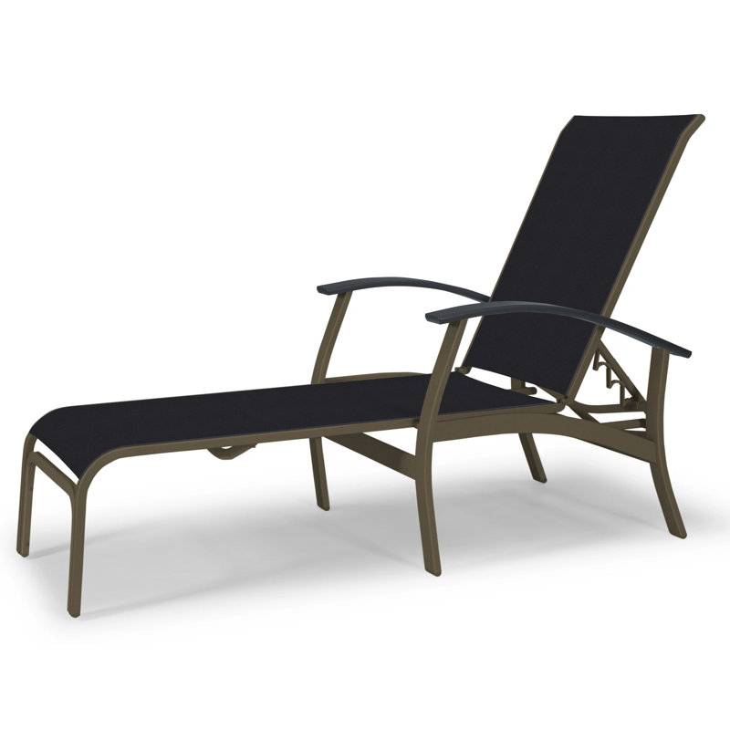 Askar Outdoor Rust-Resistant Metal Chaise Lounge, Textured Beachwood, Classic Graphite P30, Black 5D Sunbrella®