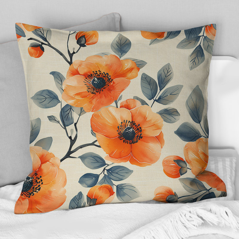 Floral Retro Harmony III - Coussin décoratif floral rétro, H 16 po x l 16 po