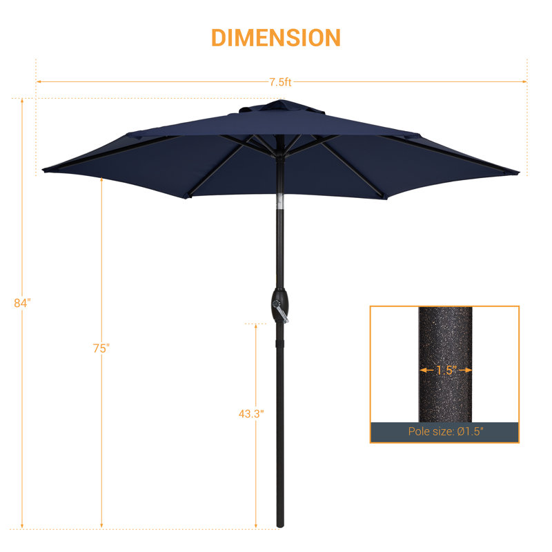 Ricki 7.5' Hexagonal Market Umbrella, Navy Blue