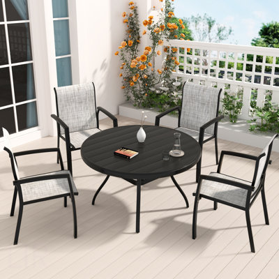 VRSHWO Garden Patio Chairs Set Of 2, All Weather Metal Outdoor Dining Chairs , Garden, Poolsides, Black Color Frame, Chair