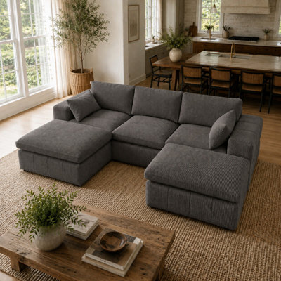 106" Corduroy Upholstered Modular with Ottoman Sectional Sofa