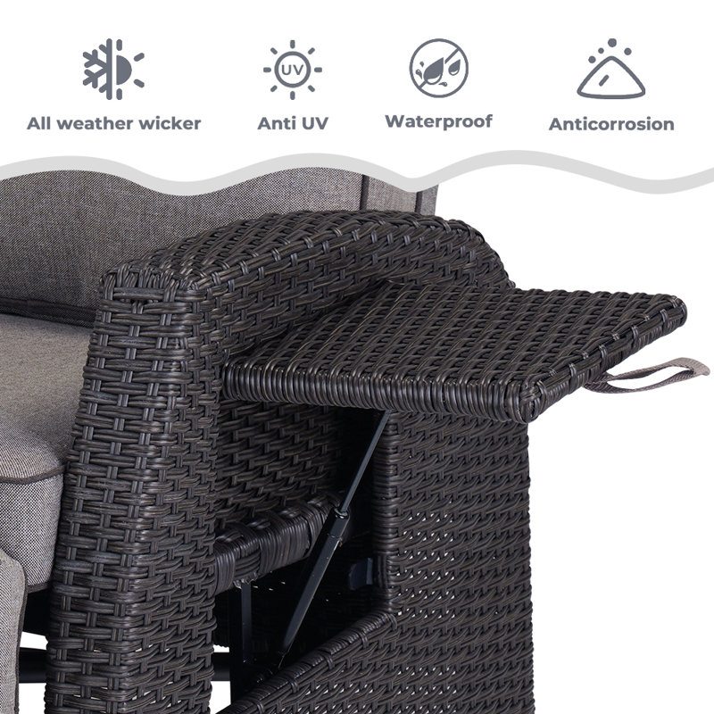 Moore Wicker Recliner Patio Chair with Cushions, Gray, Dark Brown