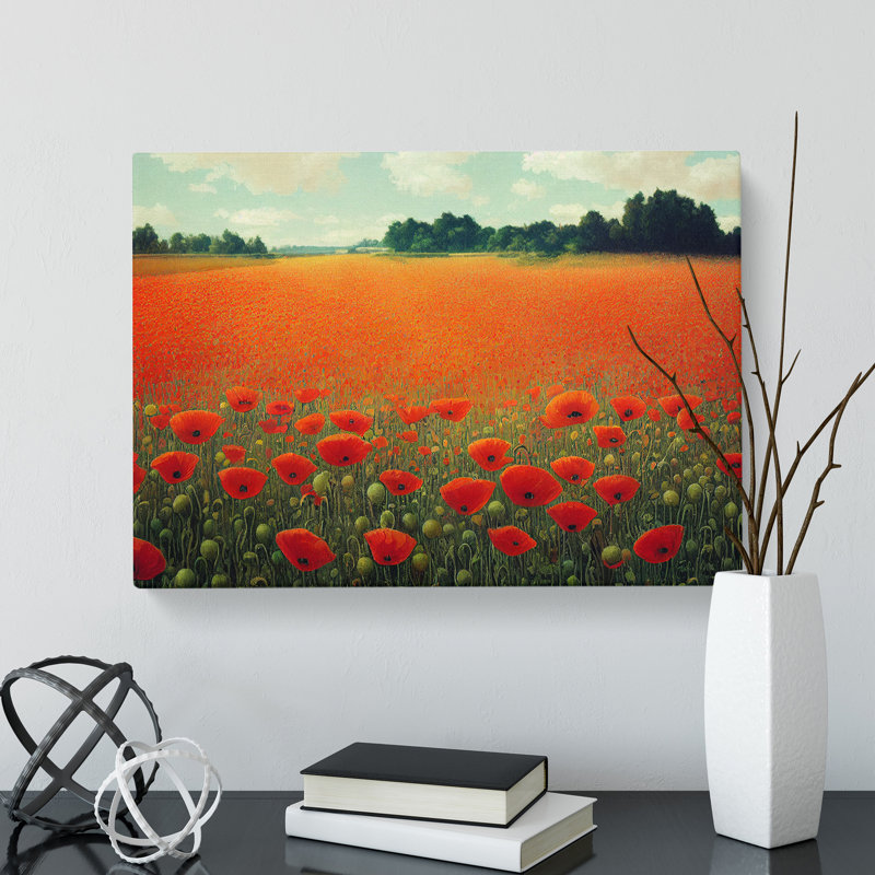 Unusual Poppy Field Flowers - Wrapped Canvas, 35cm H x 50cm W x 3cm D