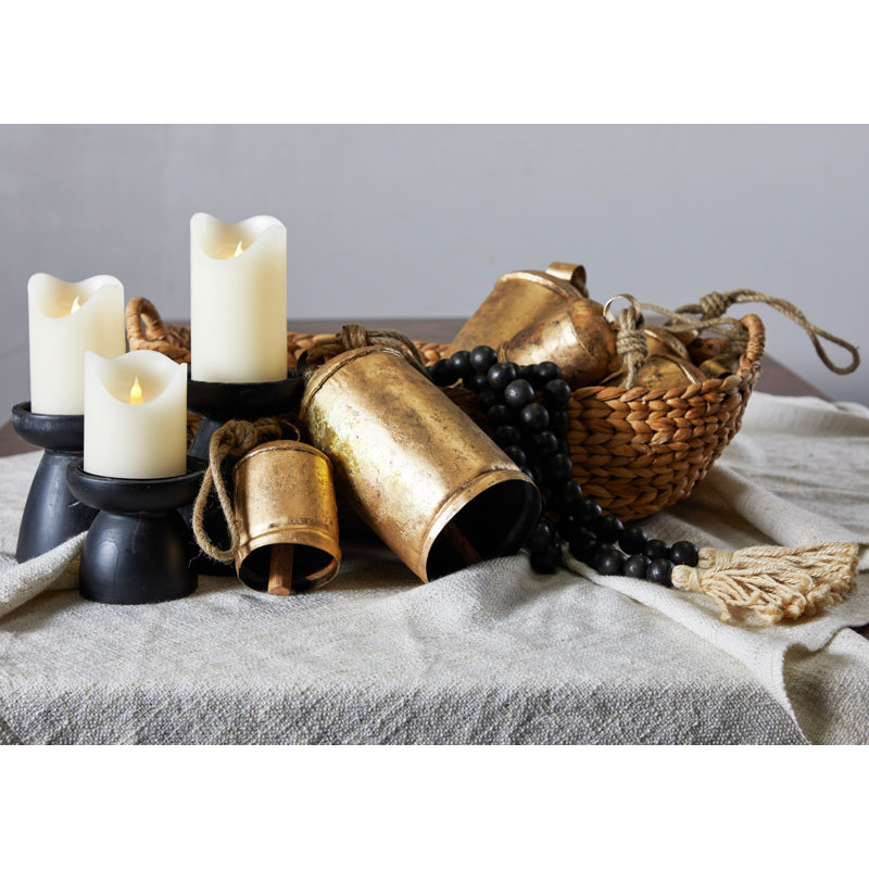 3 Piece Wood Tabletop Candlestick Set, Black
