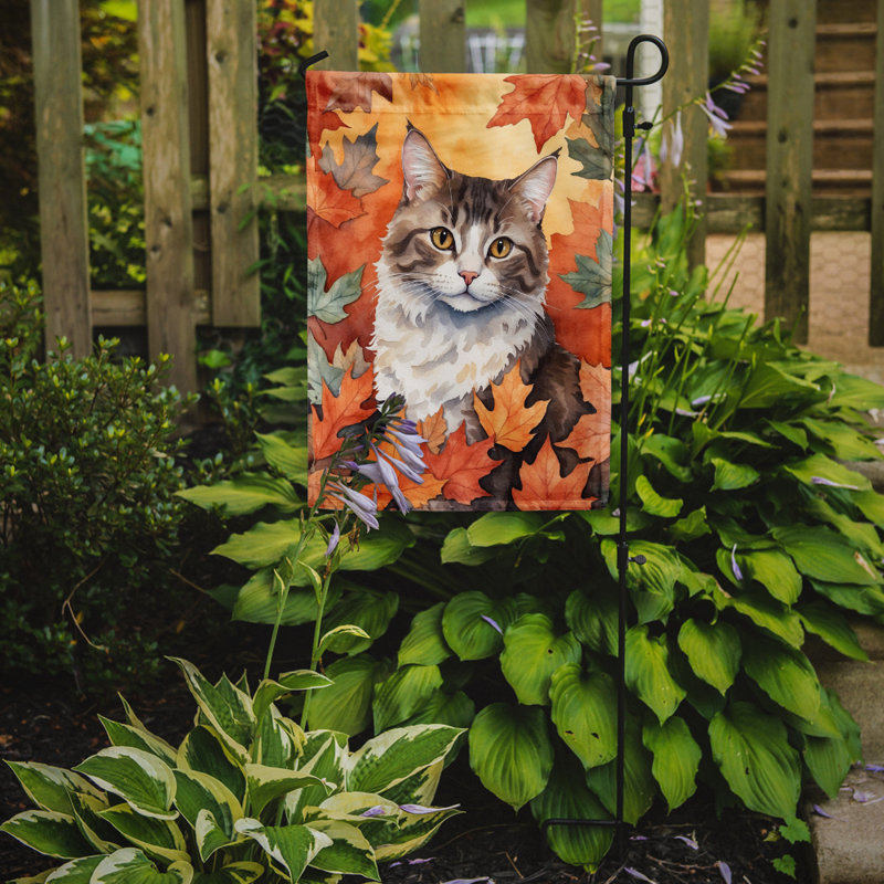 Chat en feuilles d'automne drapeau de jardin, Jaune La Perm