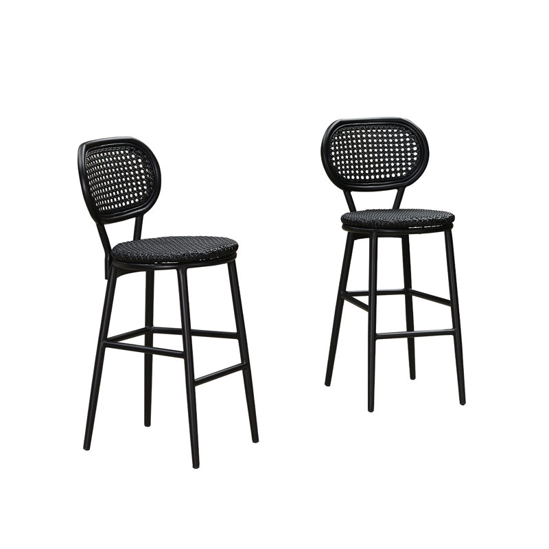 Alexaundra Upholstered Rattan Outdoor Stool, Black, 29.92" H