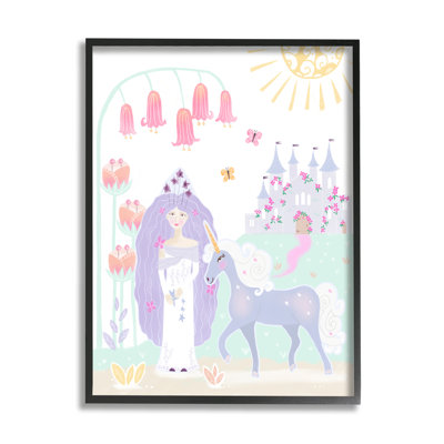 Children's Princess And Unicorn Magical Fairy Tale Castle by Tina Devins - Print on Canvas
