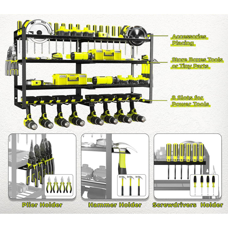 Black Heavy Duty 4-Layer Metal Power Tool Organizer