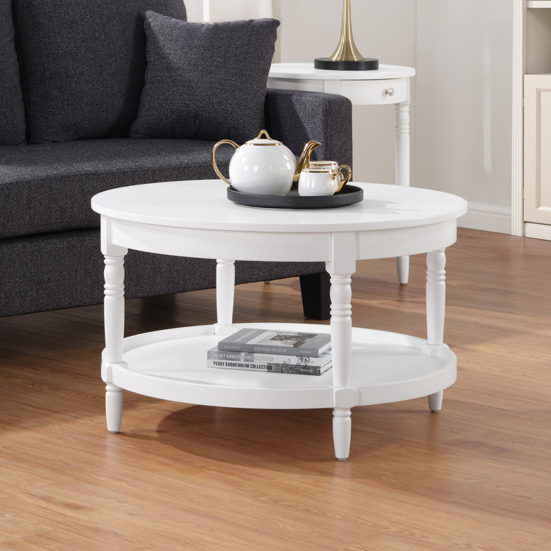 Mayall 30" No Tools Round Coffee Table with Shelf, White
