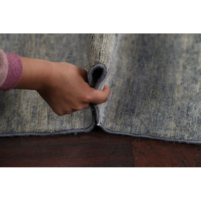 Tapis gris en laine noué à la main de conception unique 4 pi 4 po x 5 pi 9 po New Age