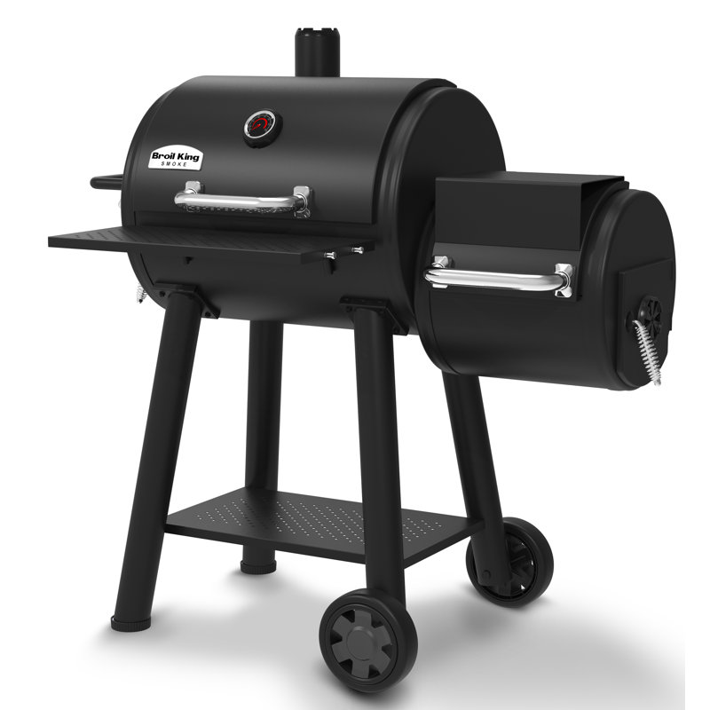 Broil King Regal Charcoal Offset 400 Charcoal Grill and Offset Smoker in Black