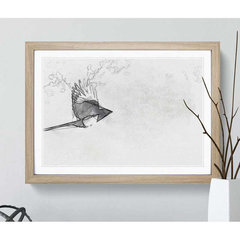 Magpie in Flight in Abstract - Picture Frame Graphic Art Print, 50cm H x 76cm W x 2cm D, Oak