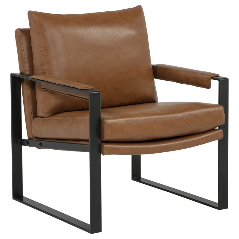 Rosalind Upholstered Track Arm Accent Chair Brown, Brown Faux Leather