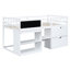 Lit mezzanine simple simple avec bureau roulant, tablette et tiroirs - Blanc, design attrayant en bois massif blanc pour un intérieur de chambre à coucher moderne-1901790342