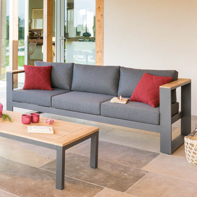 Nivaan 202 cm W Metal Patio Sofa with Cushions
