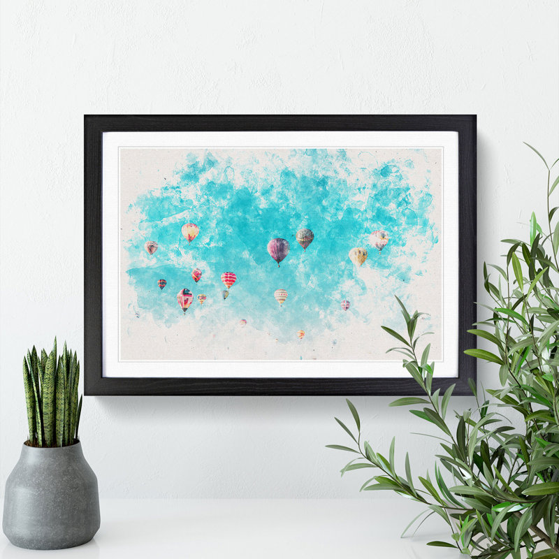 Going up in a Hot Air Balloon - Picture Frame Painting Print, 40cm H x 60cm W x 2cm D, Black Framed