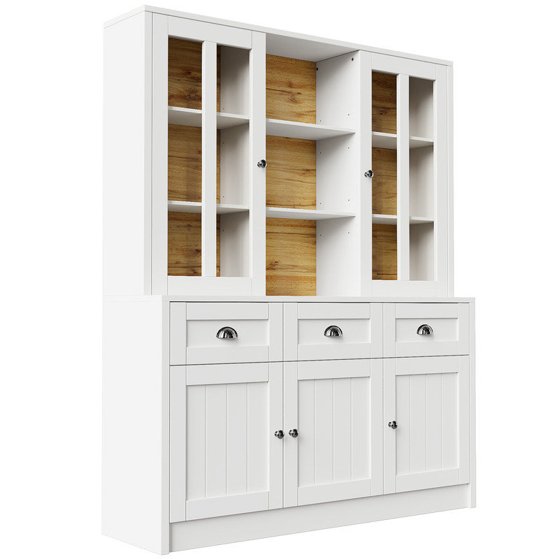 White Tall Cabinet with Drawers, Modern Minimalist Kitchen Cabinet for Living Room, Freestanding Storage, White
