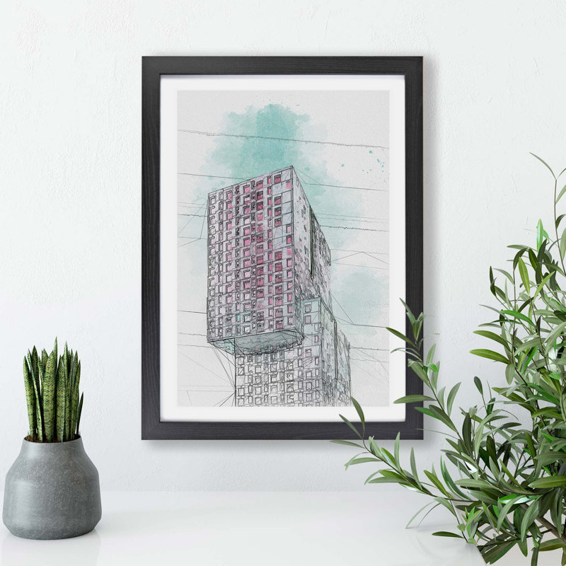 Sketching the Architecture - Framed Print, 62cm H x 87cm W x 2cm D, Black