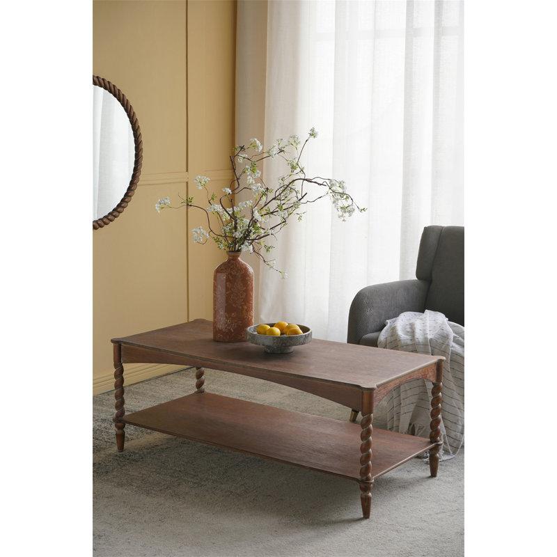 Vintage-Inspired Wood Coffee Table With Turned Legs And Spacious Lower Shelf For Elegant Living Rooms