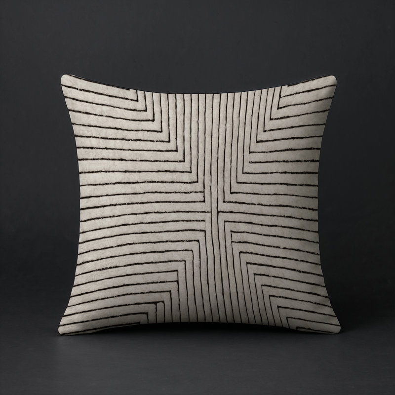 Coussin décoratif intérieur et extérieur Modern, Carré 16 po, Beige / noir géométrique
