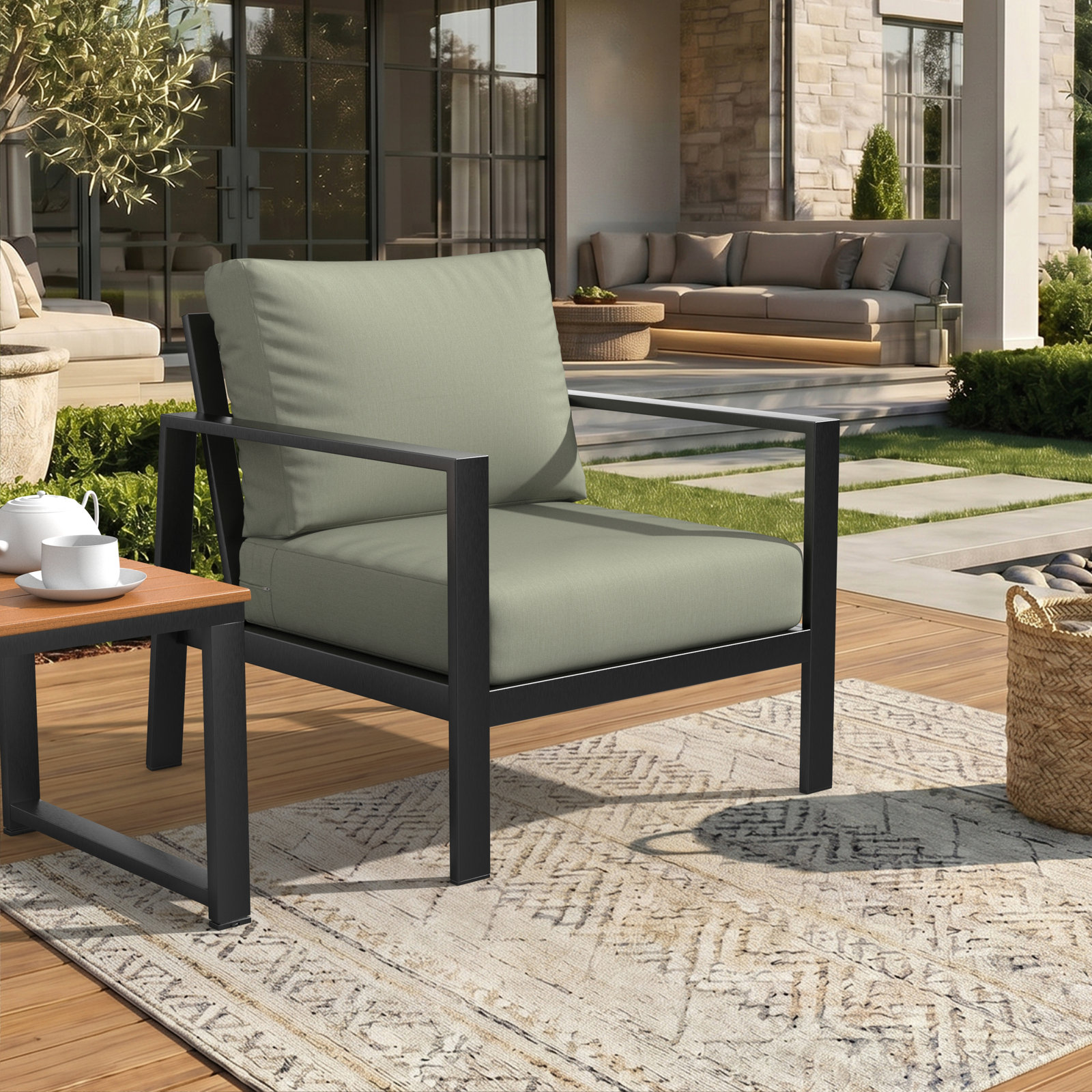 Lani Outdoor Sunbrella Seat/Back Cushion, Sunbrella® Canvas Seasalt