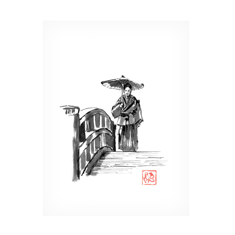 Art sur toile Péchane Samurai On The Bridge, H 19 po x l 14 po